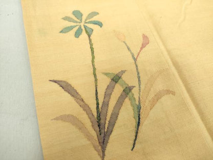 平和屋着物●西陣 宮階織物 宮繍苑 里葉 紬 ワンポイント 草花文 浅黄色 正絹 逸品 DAAS3468ps
