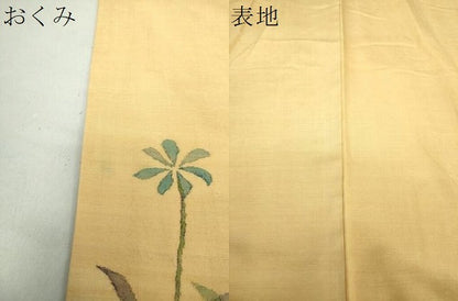 平和屋着物●西陣 宮階織物 宮繍苑 里葉 紬 ワンポイント 草花文 浅黄色 正絹 逸品 DAAS3468ps