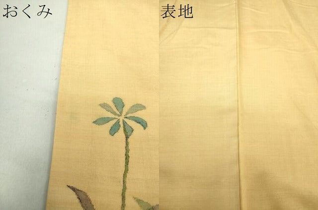 平和屋着物●西陣 宮階織物 宮繍苑 里葉 紬 ワンポイント 草花文 浅黄色 正絹 逸品 DAAS3468ps