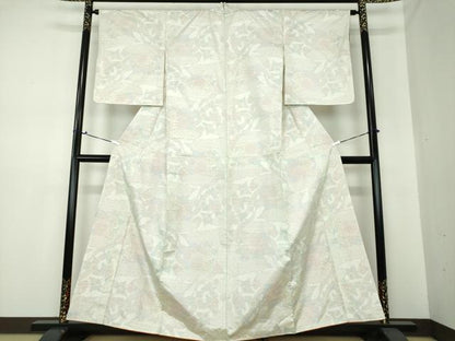 平和屋着物●本場大島紬 白大島 雲取り花文 正絹 逸品 DAAS3472ps