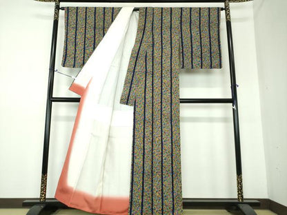 平和屋着物●上質な小紋 紬地 草花間道 正絹 逸品 未使用 DAAS3478ps