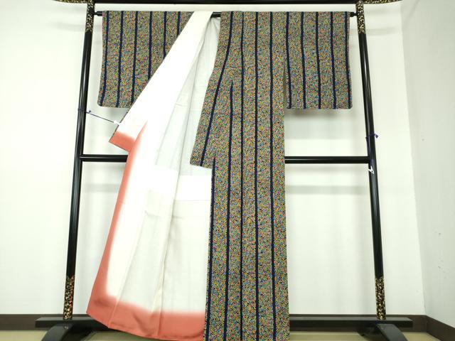 平和屋着物●上質な小紋 紬地 草花間道 正絹 逸品 未使用 DAAS3478ps