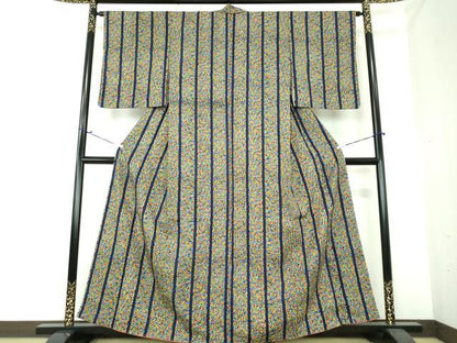 平和屋着物●上質な小紋 紬地 草花間道 正絹 逸品 未使用 DAAS3478ps