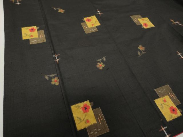 平和屋着物●上質な紬　色紙重ね花文　黒地　正絹　逸品　DAAS3480ps