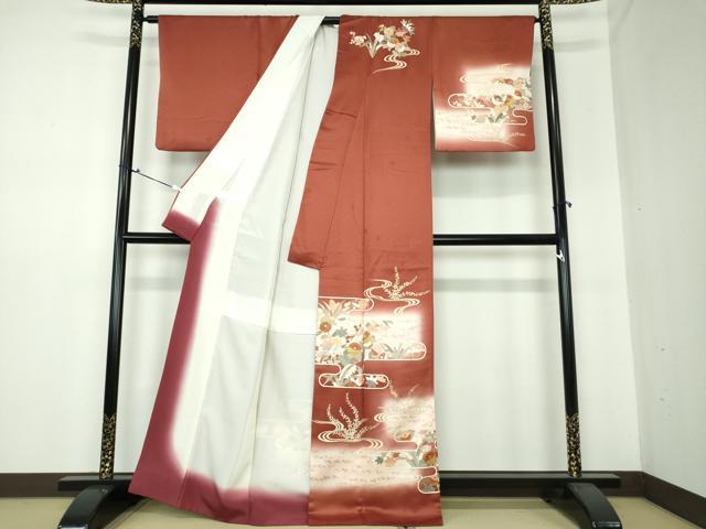 平和屋着物●十日町老舗ブランド 吉澤友禅 吾妻徳穂 訪問着 霞花文 暈し染め 金彩 正絹 逸品 DAAS3488ps
