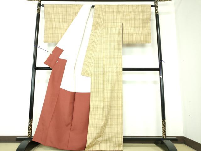 平和屋着物●上質な紬 変わり格子 小田急百貨店扱い 正絹 逸品 DAAS3495ps