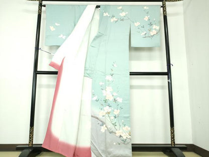 平和屋着物●訪問着　友禅　枝花文　暈し染め　正絹　逸品　DAAS3499ps