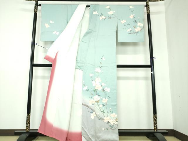 平和屋着物●訪問着　友禅　枝花文　暈し染め　正絹　逸品　DAAS3499ps