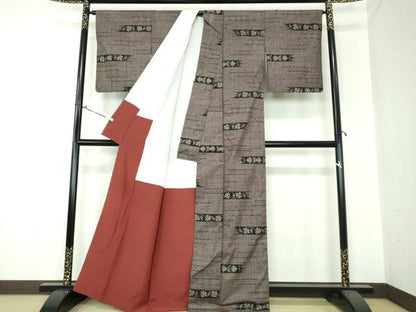 平和屋着物●本場大島紬　7マルキ　横段更紗花文　正絹　逸品　DAAS3502ps