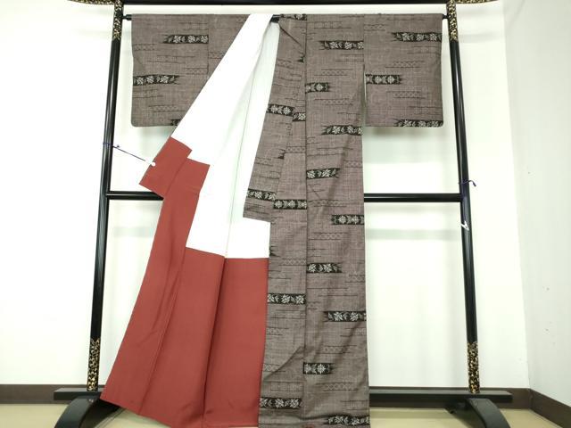 平和屋着物●本場大島紬　7マルキ　横段更紗花文　正絹　逸品　DAAS3502ps