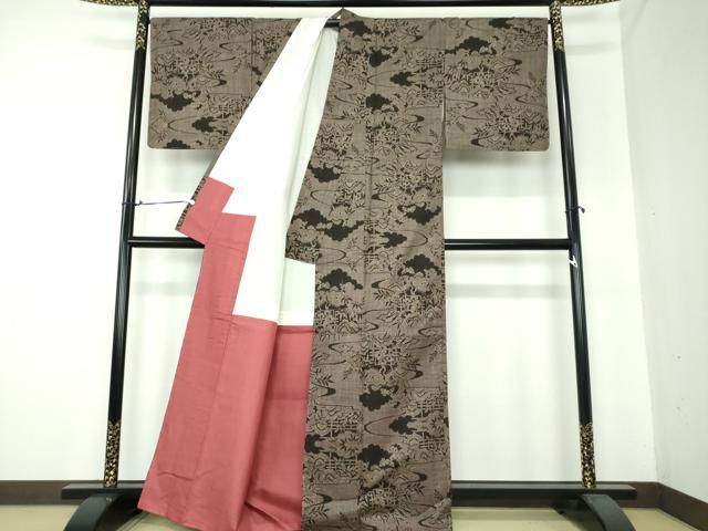 平和屋着物●本場大島紬 7マルキ 雲取り風景花文 正絹 逸品 DAAS3509ps