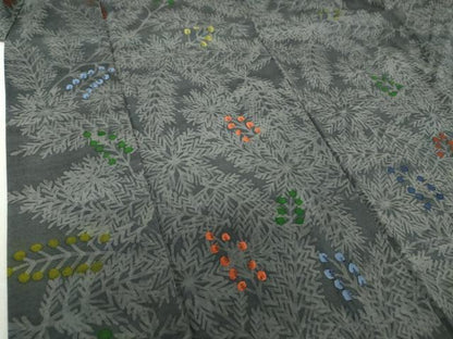 平和屋着物●上質な小紋 紬地 刺繍 手描き 草葉文 正絹 逸品 DAAS3513ps