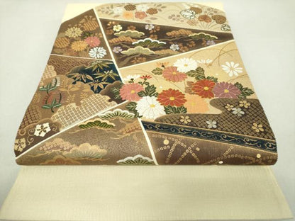 平和屋着物●太鼓柄袋帯　刺繍　雪輪吉祥花文　金彩　正絹　逸品　未使用　DAAS3530ps