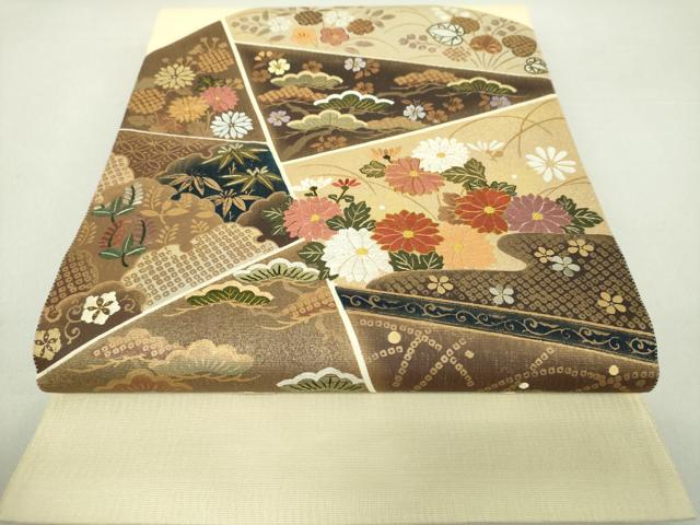 平和屋着物●太鼓柄袋帯　刺繍　雪輪吉祥花文　金彩　正絹　逸品　未使用　DAAS3530ps