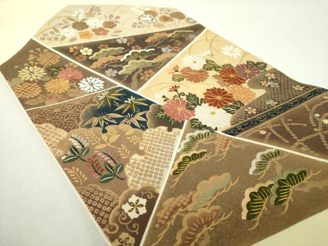 平和屋着物●太鼓柄袋帯　刺繍　雪輪吉祥花文　金彩　正絹　逸品　未使用　DAAS3530ps