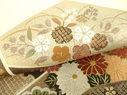 平和屋着物●太鼓柄袋帯　刺繍　雪輪吉祥花文　金彩　正絹　逸品　未使用　DAAS3530ps