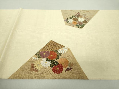 平和屋着物●太鼓柄袋帯　刺繍　雪輪吉祥花文　金彩　正絹　逸品　未使用　DAAS3530ps
