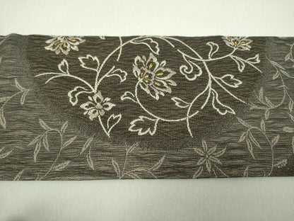 平和屋着物●九寸名古屋帯　スリーシーズン帯　春　夏　秋　櫛織り　更紗花唐草文　金糸　正絹　逸品　DAAS3567ps