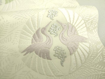 平和屋着物●六通柄袋帯　唐織　松菱に鶴の丸文様　銀糸　正絹　逸品　未使用　DAAS3571ps