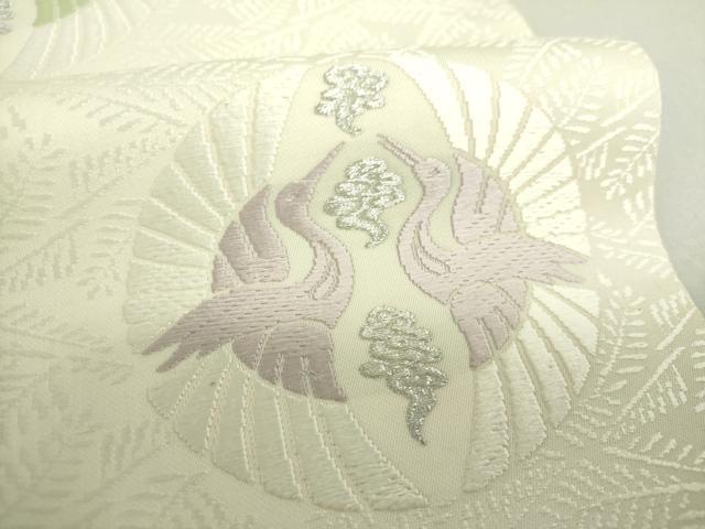 平和屋着物●六通柄袋帯　唐織　松菱に鶴の丸文様　銀糸　正絹　逸品　未使用　DAAS3571ps