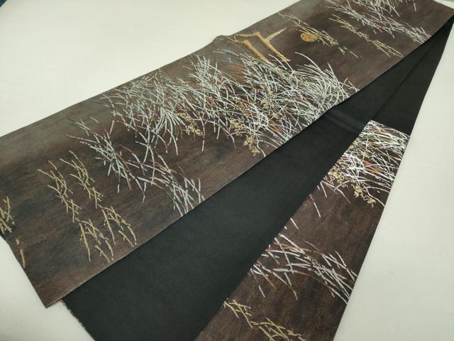 平和屋着物●六通柄袋帯 風景花文 満月 金銀糸 引箔 正絹 逸品 DAAS3575ps