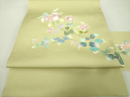 平和屋着物●塩瀬　九寸名古屋帯　友禅　作家物　枝花文　正絹　逸品　DAAS3576ps