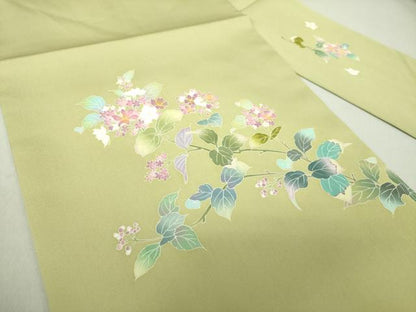 平和屋着物●塩瀬　九寸名古屋帯　友禅　作家物　枝花文　正絹　逸品　DAAS3576ps