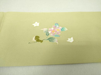 平和屋着物●塩瀬　九寸名古屋帯　友禅　作家物　枝花文　正絹　逸品　DAAS3576ps