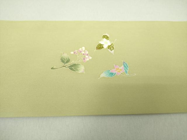 平和屋着物●塩瀬　九寸名古屋帯　友禅　作家物　枝花文　正絹　逸品　DAAS3576ps