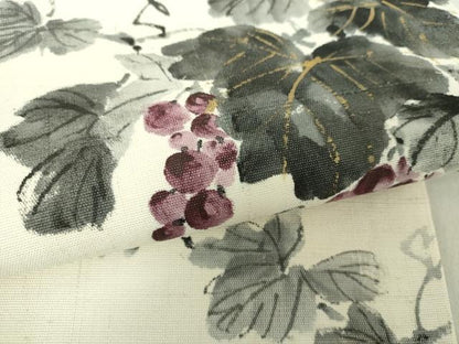 平和屋着物●九寸名古屋帯　紬地　手描き　葡萄蔦の葉文　金彩　正絹　逸品　未使用　DAAS3579ps