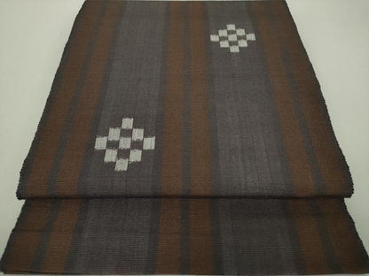 平和屋着物●沖縄県伝統工芸品 八重山ミンサー 手織り 八寸名古屋帯 一重帯 間道 正絹 逸品 DAAS3582ps