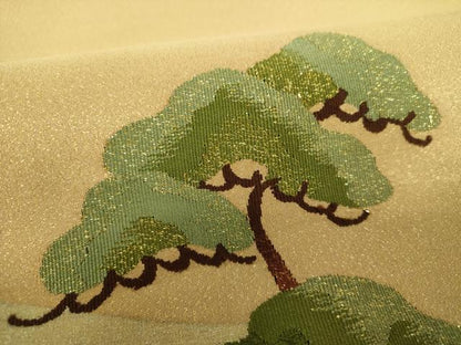 平和屋着物●西陣 本つづれ勝山 爪掻き本綴れ 太鼓柄袋帯 暁山人作 京都龍安寺畔 彩色汀に松 金糸 証紙・共箱付き 正絹 逸品 DAAS3598ps