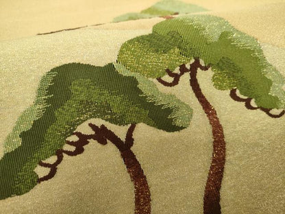 平和屋着物●西陣 本つづれ勝山 爪掻き本綴れ 太鼓柄袋帯 暁山人作 京都龍安寺畔 彩色汀に松 金糸 証紙・共箱付き 正絹 逸品 DAAS3598ps