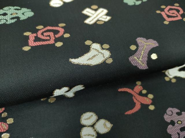 平和屋着物●九寸名古屋帯 宝尽くし 黒地 金糸 正絹 逸品 DAAS3609ps