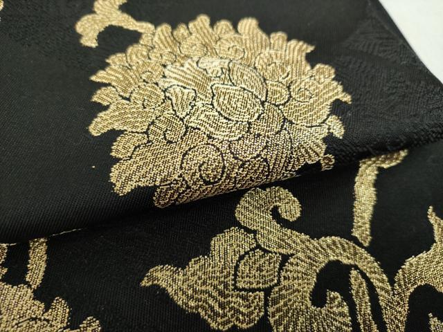 平和屋着物●六通柄　本袋帯　牡丹唐草　黒地　金糸　正絹　逸品　未使用　DAAS3613ps