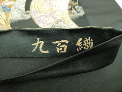平和屋着物●六通柄袋帯 吉祥細微織 九百織 帆掛け舟 黒地 金銀糸 正絹 逸品 DAAS3623ps