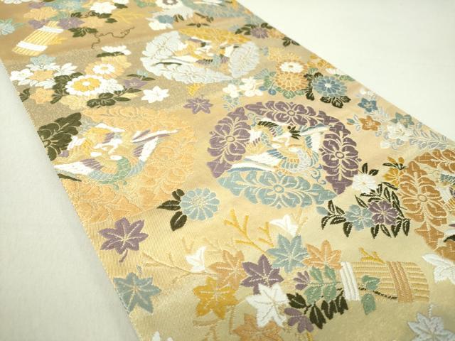 平和屋着物●六通柄袋帯 唐織 七宝小袖文 金糸 三越扱い 正絹 逸品 DAAS3633ps