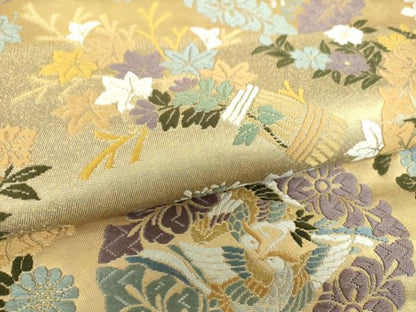 平和屋着物●六通柄袋帯 唐織 七宝小袖文 金糸 三越扱い 正絹 逸品 DAAS3633ps