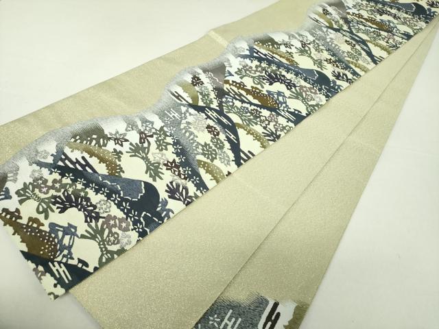 平和屋着物●爪掻き本綴れ 六通柄袋帯 風景花文 金糸 正絹 逸品 未使用 DAAS3634ps
