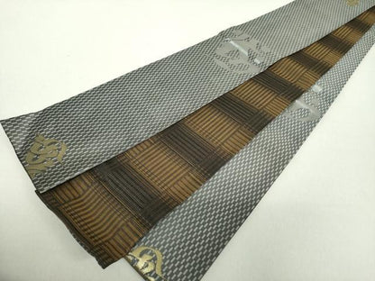 平和屋着物●男性　両面　角帯　梵字　変わり市松　金糸　正絹　逸品　DAAS3654ps
