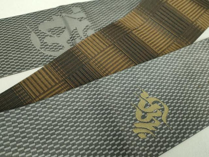 平和屋着物●男性　両面　角帯　梵字　変わり市松　金糸　正絹　逸品　DAAS3654ps