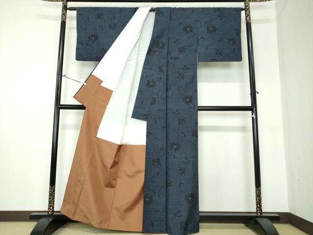平和屋着物●塩沢紬　更紗花唐草文　正絹　逸品　DAAS3673ps