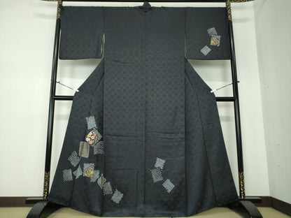 平和屋着物●訪問着　駒刺繍　絞り　色紙重ね花文　金彩　正絹　逸品　DAAS3705ps