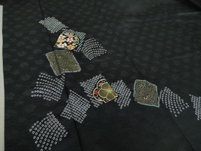 平和屋着物●訪問着　駒刺繍　絞り　色紙重ね花文　金彩　正絹　逸品　DAAS3705ps