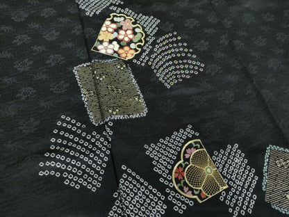 平和屋着物●訪問着　駒刺繍　絞り　色紙重ね花文　金彩　正絹　逸品　DAAS3705ps