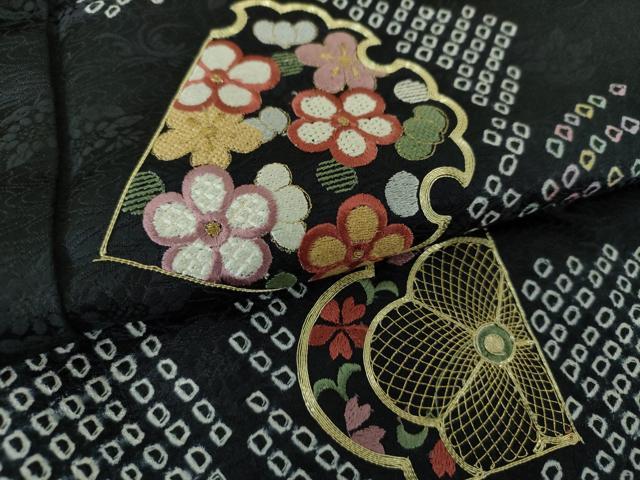 平和屋着物●訪問着　駒刺繍　絞り　色紙重ね花文　金彩　正絹　逸品　DAAS3705ps