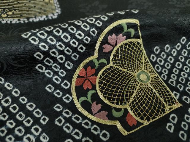 平和屋着物●訪問着　駒刺繍　絞り　色紙重ね花文　金彩　正絹　逸品　DAAS3705ps