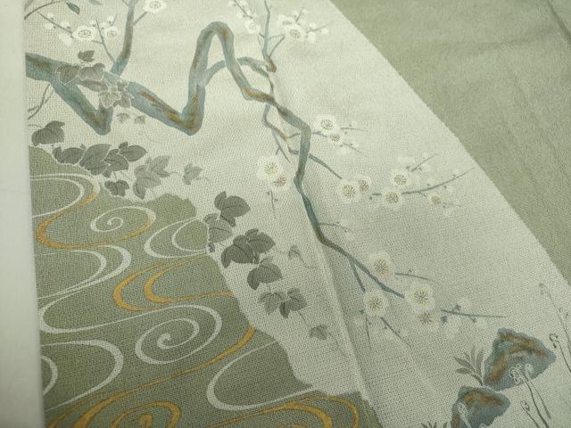 平和屋着物●本塩沢 訪問着 藤倉守正 やまだ織 流水枝梅 金彩 鈴乃屋扱い 正絹 逸品 DAAS3715ps