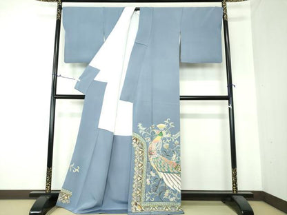 平和屋着物●本加賀友禅作家　奥原一就　色留袖　孔雀更紗花文　証紙付き　ロング丈　正絹　逸品　DAAS3752ps