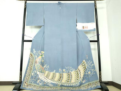 平和屋着物●本加賀友禅作家　奥原一就　色留袖　孔雀更紗花文　証紙付き　ロング丈　正絹　逸品　DAAS3752ps